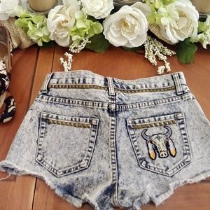 Denim Shorts Cows Skull
